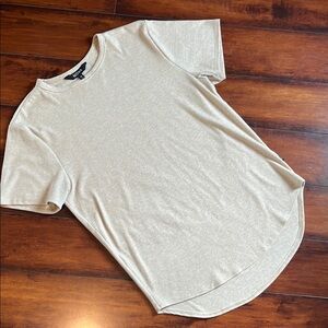 Tan Short Sleeve Tee with curved hem